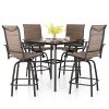 PHI VILLA 5 Piece Bar Height Patio Dining Set Outdoor Table Chair Bar Set For 4 With Outdoor Swivel Bar Stool Chair And Large Metal Bar Table 0 100x100