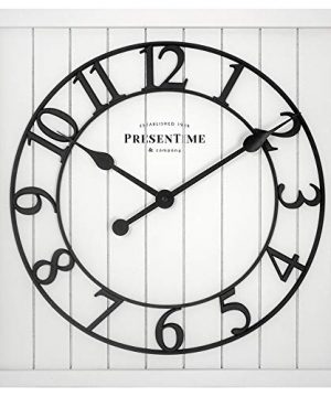 PresenTime Co 21 Farmhouse Square Shiplap Barn Door Wood Clock White Arabic Numeral 0 300x360
