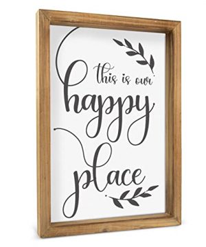 Putuo Decor This Is Our Happy Place Sign Modern Farmhouse Home Wall Decor For Kitchen Porch Pantry Bedroom Rustic Wood Framed Hanging Art Plaque 11 X 156 Inches 0 300x360