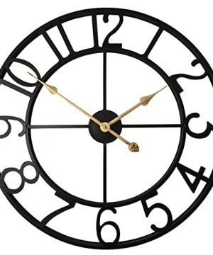Qukueoy 18 Inch Thicker Metal Large Wall Clock Home Decorative Industrial Clocks With Big Arabic NumeralsRetro Oversized Clock For Living Room DecorBattery OperatedBlack 0 300x360