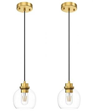 Ralbay 2 Pack 1 Light Gold Pendant Light Mid Century Modern Pendant Light With Glass Shade Gold Glass Pendant Light Fixtures Mini Hanging Lighting For Dining Table Hallway BedroomBulbs Excluded 0 300x360