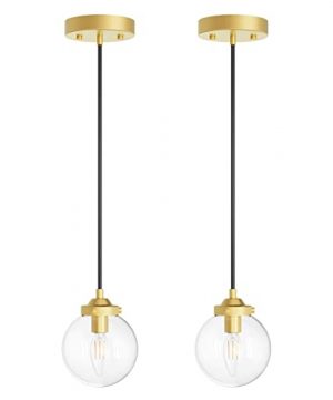 Ralbay Golden Pendant Lights Modern Kitchen Island Lighting Fixtures With Clear Globe Glass 2 Pack Exclude Bulb 0 300x360