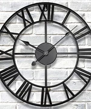 Retro Silent 30 Inch Large Roman Numeral Wall Clock Indoor Loft Bedroom Living Room Porch Art Decor Metal Clocks Outdoor Farmhouse Patio Waterproof Battery Operated Antique Black Clock 0 300x360