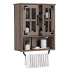 Rustown Wood Wall Storage Cabinet With Cross Glass Doors Farmhouse Wall Mounted Cabinet 3 Tier Rustic Bathroom Cabinet With Adjustable Shelves And Towel Bar For Bathroom Living Room Washed Oak 0 100x100