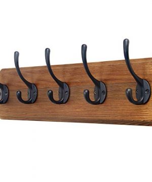 SKOLOO Rustic Wall Mounted Coat Rack 16 Inches Hole To Hole Pine Solid Wood Coat Hook Hanger 5 Hooks For Hanging Clothes Robes Towels Coats 0 300x360