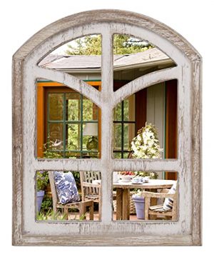 SeekElegant 95 X 12 Inch Rustic Wood Mirror Arched Window Mirror Farmhouse Wall Mirror With Whitewashed Frame Small Decorative Mirror For Wall Windowpane Mirror For Entryway Bedroom 0 300x360