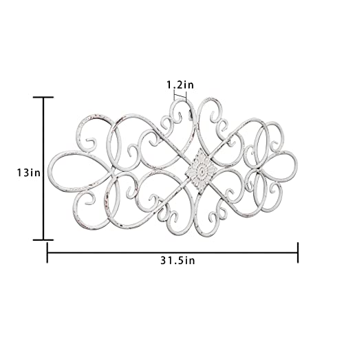 Sintosin White Flower Scroll Metal Wall Art Decor 32" x 13", Hanging Vintage Large Wrought Iron Floral Wall Sculptures, Farmhouse Wall Decorations for Living Room Bedroom Indoor Outdoor - Image 3