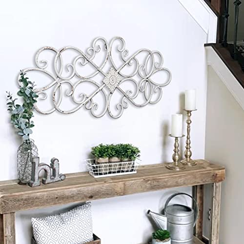Sintosin White Flower Scroll Metal Wall Art Decor 32" x 13", Hanging Vintage Large Wrought Iron Floral Wall Sculptures, Farmhouse Wall Decorations for Living Room Bedroom Indoor Outdoor - Image 4