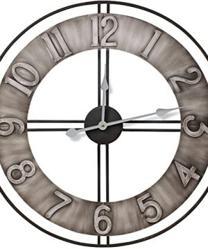Sorbus Large Wall Clock 24 Decorative For Kitchen Bedrooms Office Analog Modern Farmhouse Style Silent Round Chunky Number Home Decor Quartz Battery Operated Gray Metal 0 300x360