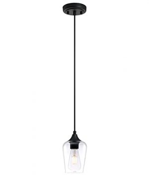 VONLUCE Black Pendant Light For Kitchen Island Pendant Light Fixture W Hanging Cord For Bedroom Hallway Kitchen Pendant Lighting Over Island With Clear Glass Shade 0 300x360