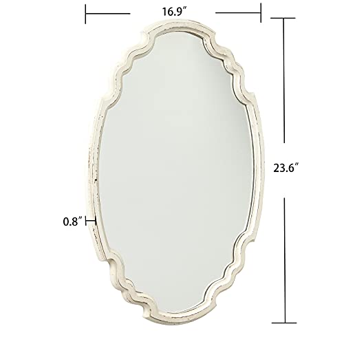 Vintage Sculpted Oval Mirrors for Wall Decor 24", Distressed White Ornate Accent Wood Oval Bathroom Mirror, Rustic Wall Mounted Mirrors Decorative, Farmhouse Mirrors for Vanity Bedroom Living Room - Image 3