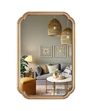 WallBeyond 24 X 36 Rounded Corner Arch Wall Mirror With Wood Frame For Entryway Living Room Or Bedroom Home Decor Light Woodgrain 24 X 36 Natural Color 0 300x360