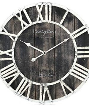 Westzytturm Farmhouse Wood Wall Clock Rustic White Roman Numeral Battery Operated Silent Round Large Decorative Wall Clocks For Living Room DecorKitchenOfficeBedroomsBlack 18 Inch 0 300x360