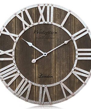 Westzytturm Large Rustic Wall Clock 24 Inch Farmhouse Wooden Clock Oversized Decorative Wall Clock With Roman Numerals Big Wall Clocks For Living RoomDining RoomKitchenMantelSilver 0 300x360
