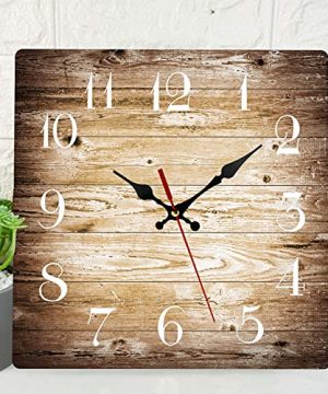 Wooden Wall Clock Silent Non Ticking Brown Wooden Grain Cracked Vintage Dirty Fence Gray Square Rustic Coastal Wall Clocks Decor For Home Kitchen Living Room Office Battery Operated12 Inch 0 300x360