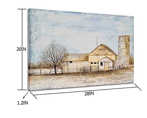 YHSKY ARTS Rustic Canvas Wall Art with Textured Old Barn and Tree Paintings Contemporary Aesthetic Farmhouse Pictures Modern Vintage Artwork for Living Room Bedroom Bathroom Decor - Image 3