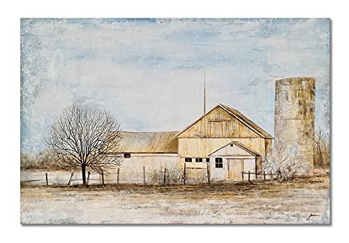 YHSKY ARTS Rustic Canvas Wall Art with Textured Old Barn and Tree Paintings Contemporary Aesthetic Farmhouse Pictures Modern Vintage Artwork for Living Room Bedroom Bathroom Decor - Image 4