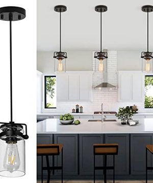 Foucasal Industrial Pendant Light With Clear Seeded Glass Shade Mini Ceiling Light Fixture Farmhouse Pendant Lighting For Kitchen Island Dining Room Bedroom Living Room Black Metal Finish 0 300x360