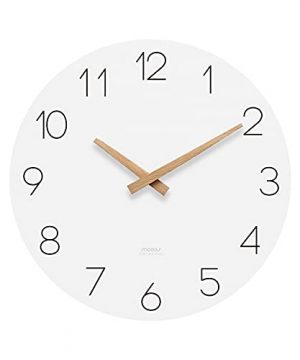 Mooas Flatwood Wall Clock 12 Wood Wall Clock Non Ticking Sweep Movement Decorative Wall Clock Battery Operated Wall Clock Clock For Home Living Room Kitchen Bedroom Office School Hotel 0 300x360