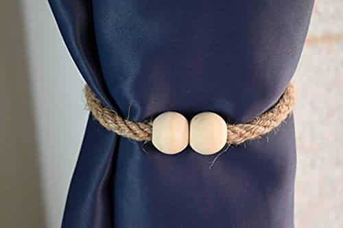 2pcs，Magnetic Curtain tiebacks Farmhouse Curtain holdbacks Rustic Wall Hanging Decoration Boho Home Decor Curtain Holders for Drapes Wood Bead Jute Rope (Natural Jute Color) - Image 4