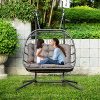 Brafab Luxury X Large Double Egg Swing Chair 2 Person Hanging Chair Hand Made Rattan Wicker Hammock Chair With Stand And UV Resistant Grey Cushion Aluminum Frame For Outdoor Garden Patio Porch 0 100x100