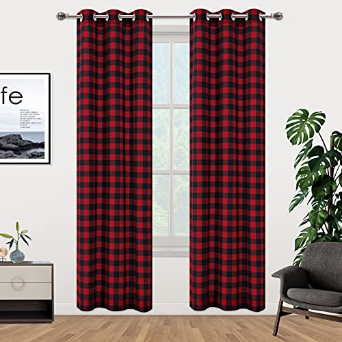 CAROMIO Red and Black Farmhouse Buffalo Checker Curtain 84 inches,Light Filtering Curtains Plaid Gingham Drapes for Living Room,Christmas Decorative Window Curtain Panels for Bedroom,W37xL84 ,2 Panels