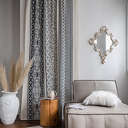 ColorBird Vintage Damask Semi-Blackout Window Curtains 2 Panels Bohemian Style Cotton Linen Darkening Curtains Rod Pocket Window Drapes for Living Room Bedroom (52" W x 84" L, Blue) - Image 3