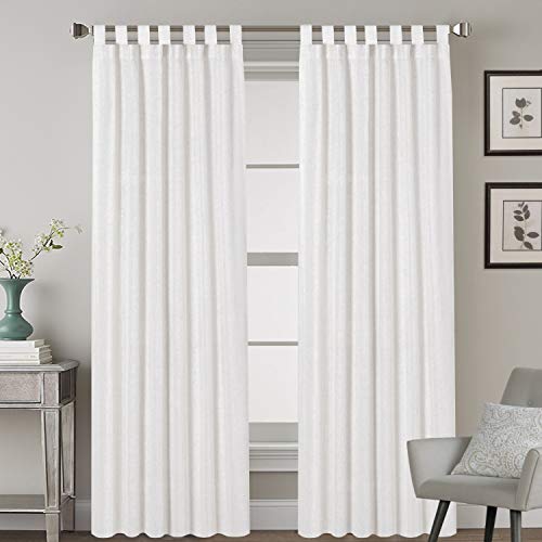 H.VERSAILTEX Living Room Linen Curtains Home Decorative Off White Tab Top Curtains Privacy Added Energy Saving Light Filtering Window Treatments Draperies for Bedroom, 2 Panels, 52 x 84 - Inch