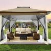 Homdox Pop Up Gazebo 12 X 12 Patio Gazebo 2 Tiered Vented Top With Mosquito Netting 4 Ropes 4 Outdoor Canopy Weights 8 Stakes Beige 0 100x100