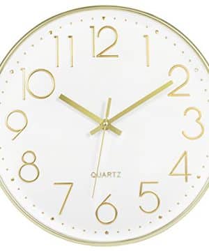 Lumuasky Modern Wall Clock Silent Non Ticking Battery Operated Decorative Clock For Living Room Bedrooms Office Kitchen White Gold 12 Inch 0 300x360