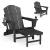 Mdeam Folding Adirondack Chair Lawn Outdoor Fire Pit Chairs Adirondack Chairs Weather Resistant With 2 Cup HolderAdirondack Retractable OttomanBlack 0 100x100