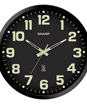 SHARP Glow In The Dark Atomic Analog Wall Clock 12 Clock With Black Frame Sets Automatically Battery Operated Easy To Read Easy To Use See Day Or Night 0 300x360