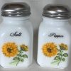 Square Stove Top Salt Pepper Shaker Set W Sunflowers Mosser USA American Made Milk Glass 0 100x100