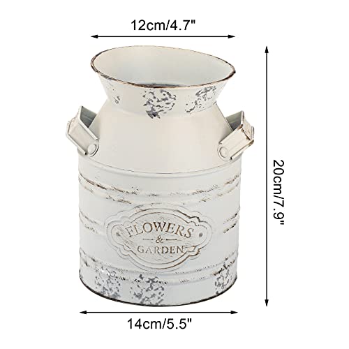 Suwimut 2 Pack Rustic Metal Flower Vase, 7.9 Inch Shabby Chic Vintage Farmhouse White Flower Jug Vase, Galvanized Milk Can Country Rustic Decorative Buckets with Handle for Home Decoration - Image 3