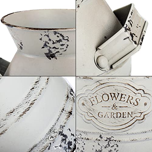 Suwimut 2 Pack Rustic Metal Flower Vase, 7.9 Inch Shabby Chic Vintage Farmhouse White Flower Jug Vase, Galvanized Milk Can Country Rustic Decorative Buckets with Handle for Home Decoration - Image 4