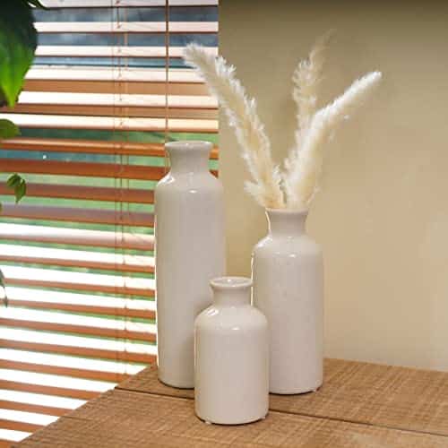 TIMEYARD White Ceramic Vases Set of 3, Modern Farmhouse Vases for Flowers, Rustic Home Decor, Decorative Vintage Vase Set for Table, Cabinet, Hallway, Living Room, Entryway - Image 4