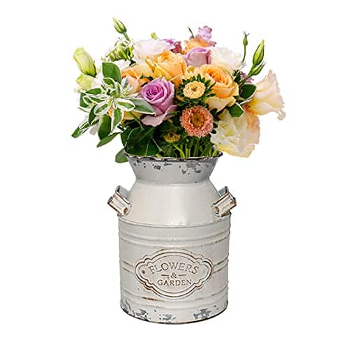 Vintage Metal Flower Vase, Metal Galvanized Milk Can White Farmhouse Vase Decor with Handle for Home Decoration，7.5 inch H - Image 3