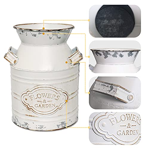 Vintage Metal Flower Vase, Metal Galvanized Milk Can White Farmhouse Vase Decor with Handle for Home Decoration，7.5 inch H - Image 4