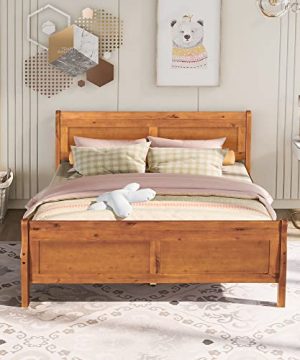 AOCOROE Wood Queen Bed Frame With Headboard And Foot Board Queen Size Platform Bed Sleigh Bed With Slats And Extra Supporting Legs No Box Spring NeededOak 0 300x360
