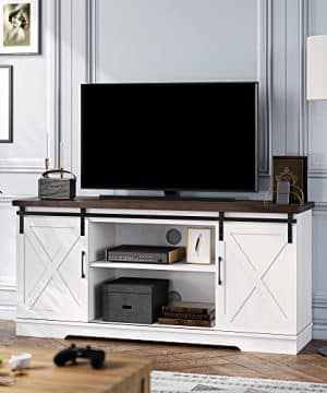 Amyove TV Stand For 65 Inch TV Farmhouse Entertainment Center TV Media Console Table Tall TV Stand With Storage Barn Doors And Shelves White Modern TV Console Cabinet Furniture For Living Room 0 300x360