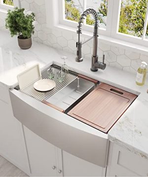 CELAENO 33 Inch Farmhouse Kitchen SinkSingle Bowl Stainless Steel Workstation Kitchen Sink 18 Gauge Deep Handmade R10 Radius All In One Kitchen Sink 0 300x360