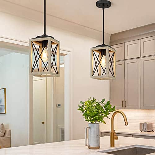 DEWENWILS Pendant Light, Adjustable Hanging Light Fixtures for Flat and Slop Ceiling, Vintage Farmhouse Pendant Light with Wooden Grain Finish for Bedroom, Kitchen, Living Room, E26 Base, ETL Listed - Image 3