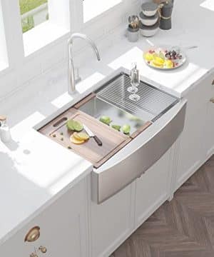Hausinluck 33 Inch Farmhouse Kitchen Sink Stainless Steel Workstation Farmhouse Sink Handmade Modern Apron Front Single Bowl Farm Kitchen Sink With Integrated Ledge And Accessories Pack Of 5 0 300x360