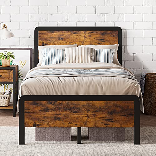 IDEALHOUSE Twin Bed Frame with Vintage Wood Headboard, Platform Bed Frame with Safe Rounded Corners & Strong Metal Slats Support, Mattress Foundation/Noise-Free/No Box Spring Needed - Image 4