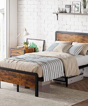 IDEALHOUSE Twin Bed Frame With Vintage Wood Headboard Platform Bed Frame With Safe Rounded Corners Strong Metal Slats Support Mattress FoundationNoise FreeNo Box Spring Needed 0 300x360