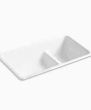 KOHLER 6625 0 DIV Tones Smart Divide Drop In Undermount Cast Iron 33 In Double Bowl Kitchen Sink In White 0 300x360