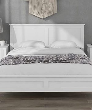 MERITLINE Full Size Platform Bed Frame With HeadboardSolid Wood Foundation With Wood Slat SupportNo Box Spring NeededEasy Assembly Rustic Pine Full White 0 300x360