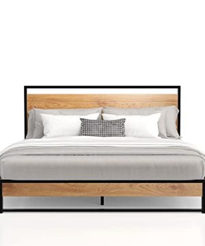 Nazhura Metal Queen Size Platform Bed Frame With Wood HeadboardFootboard Queen US Standard 0 300x360