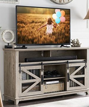 OKD Farmhouse TV Stand For 65 Inch TV Industrial Farmhouse Media Entertainment Center WSliding Barn Door Rustic TV Console Cabinet WAdjustable Shelves For Living Room Light Rustic Oak 0 300x360