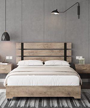 Queen Bed Frame With 4 Storage Drawers Rustic Wooden Headboard And Footboard Platform Bed Frame With Strong Wood Slats And 9 Metal Legs Support No Box Spring Needed Easy Assembly Wood Grain Brown 0 300x360